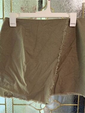 superdown Olive Fringed Wrap-Look Mini Skirt